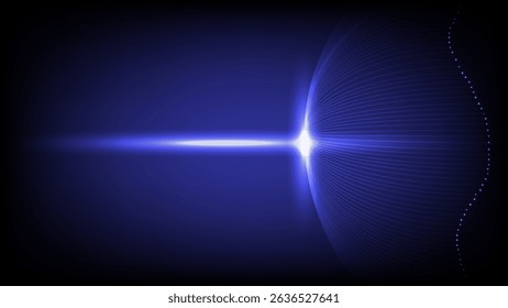 Futuristic digital abstract technology background featuring a glowing blue light beam with curved lines and particle effects, Ideal for tech, sci-fi or innovation themes, vector illustration