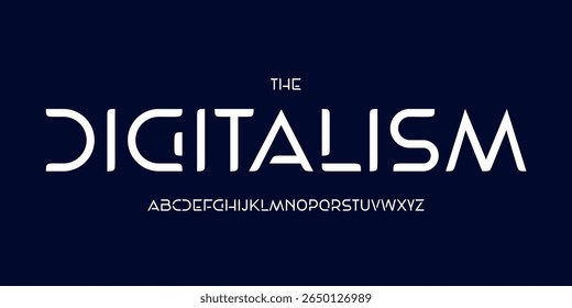 Futuristic digital alphabet, techno sans serif letters, robotic science font for modern tech logo, AI interface headline, abstract stylish corporate typography, vector typeset