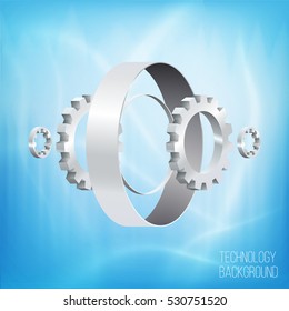 Futuristic digital background. 3D gear wheels with elements. Hi-tech concept. Vector illustration