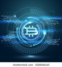 Futuristic digital background with bitcoin. Cryptocurrency concept. Futuristic design.