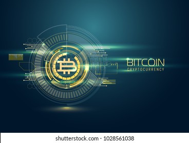 Fondo digital futurista con bitcoin. Concepto de criptomoneda.