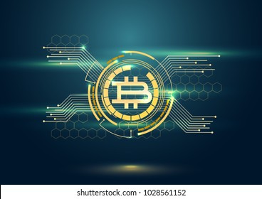 Futuristic digital background with bitcoin. Cryptocurrency concept.