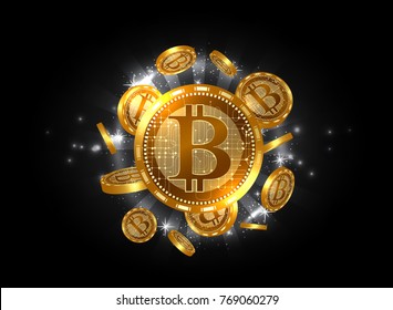 Futuristic digital background with bitcoin. Technology network concept.