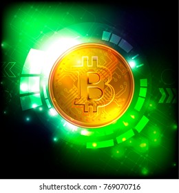 Futuristic digital background with bitcoin. Technology network concept.