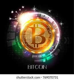 Futuristic digital background with bitcoin. Technology network concept.
