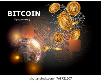 Futuristic digital background with bitcoin. Technology network concept.
