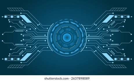 Futuristic digital background with glowing blue circuits and abstract tech interface perfect for banners posters and digital design projects