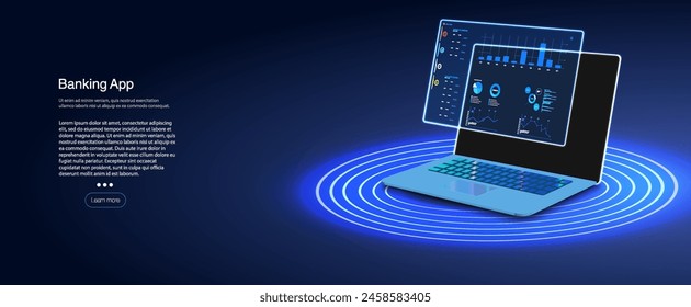 Futuristic Digital Banking Interface Displayed on Laptop and Smartphone, Illuminated by Neon Lights - Secure, User-Friendly Financial Management Technology