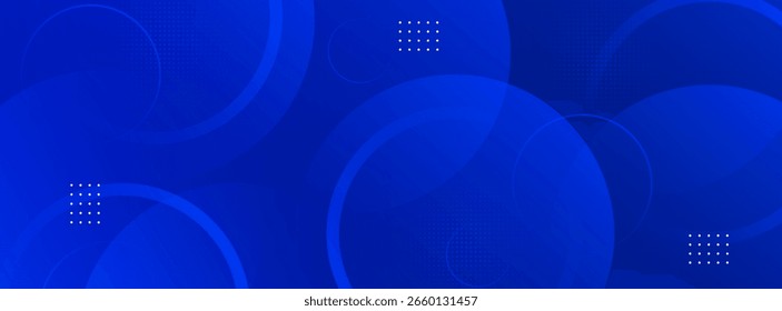 Fondo de Anuncio digital futurista con coloridos círculos y patrones azules abstractos brillantes.