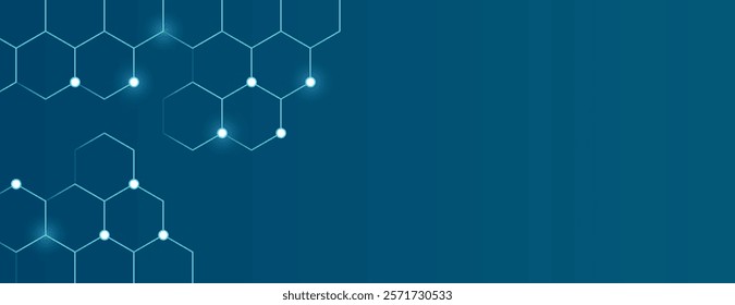 Futuristic digital blue background with hexagonal patterns. The blue background features a digital, tech-inspired texture with glowing elements. Minimal abstract digital hexagon vector background