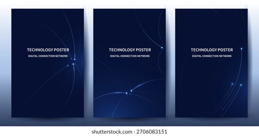 Futuristische digitale blaue Linie Technologie Plakatsatz, leuchtende Linien Innovation und Verbindung Netzwerk Hintergrund für Tech-Event-Plakat oder Präsentation Produkt Geschäft