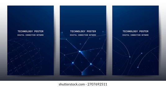 Futuristic digital blue line technology poster set, glowing lines innovation and connection network background for tech event poster or presentation product business