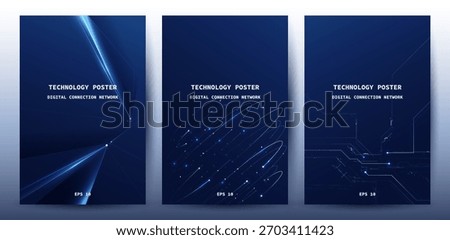 Futuristic digital blue line technology poster set, glowing lines innovation and connection network background for tech event poster or presentation product business
