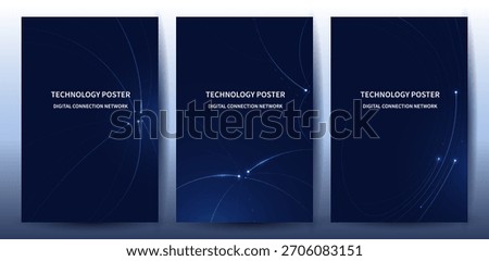 Futuristic digital blue line technology poster set, glowing lines innovation and connection network background for tech event poster or presentation product business