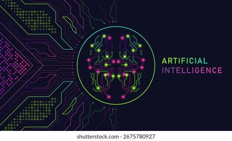 Cérebro digital futurista com circuitos. A IA e o contexto do conceito tecnológico