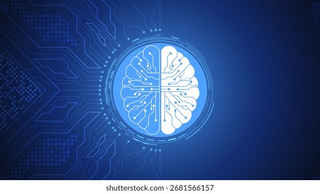 Futuristisches digitales Gehirn mit Schaltkreisen. KI und Technologiekonzept, Hintergrund