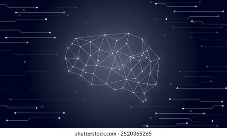 Futuristisches digitales Gehirnnetzwerk mit nach außen verlaufenden Schaltkreisleitungen, die die Vernetzung von Technologie und Intelligenz symbolisieren. 