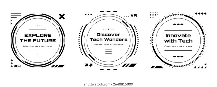Futuristic digital circle with hud elements, explore the future, discover tech wonders, innovate with tech concept