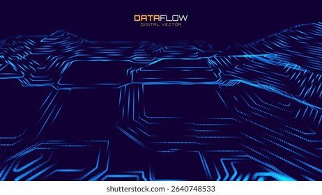 Futuristic Digital Circuit Board Background With Glowing Blue Microchip Lines, Abstract Electronic Motherboard Structure For AI, Blockchain, Or Computing Systems, Vector Illustration