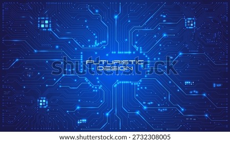 Futuristic digital circuit board design with glowing blue lines and abstract technological elements