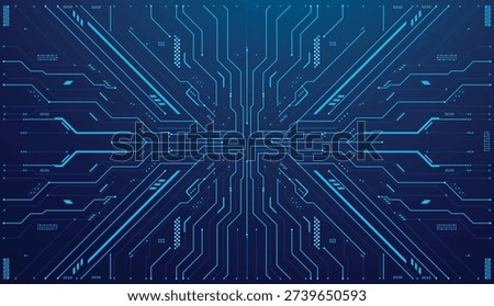 Futuristic digital circuit board network background with glowing blue lines creating an intricate technological pattern