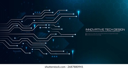 Diseño futurista de circuitos digitales con líneas brillantes y conexión de datos geométricos