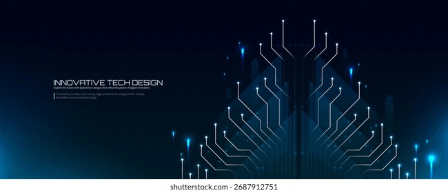 Futuristic Digital Circuit Design with Glowing Lines and Central Data Hub