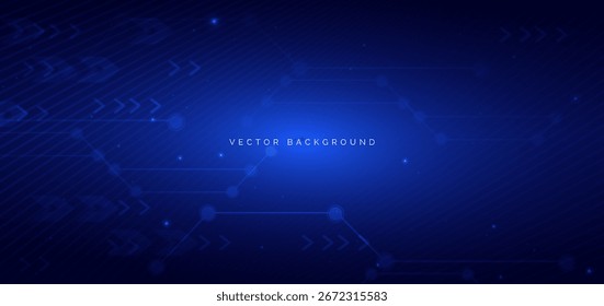 Tecnología de circuito digital futurista sobre fondo azul oscuro. Ilustración vectorial