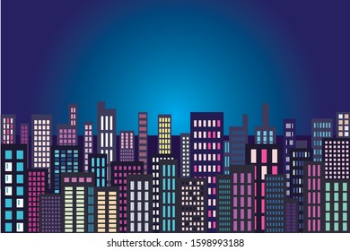 Futuristic digital city vector background with neon scheme