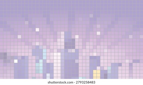 Futuristic digital cityscape featuring glowing lights, geometric shapes, and a vibrant purple background, representing technology and innovation.