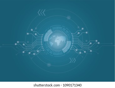 Futuristic digital cyber technology concept abstract background with globe and world map  can design with your Future technology, science, business, communication, data base content. 