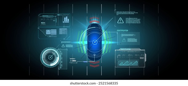 Futuristic digital dashboard with interactive holographic elements and data analytics in a dark environment