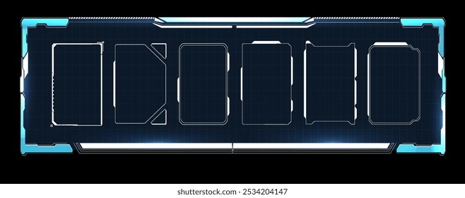 Futuristic digital dashboard interface with empty screens for data display in a high-tech environment.