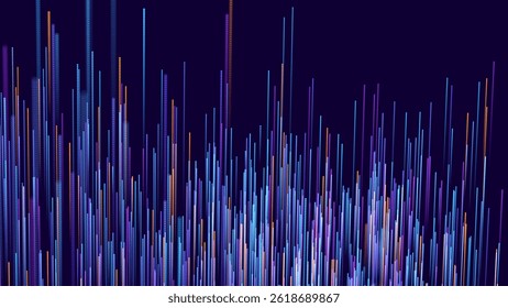 Futuristic Digital Data Streams Rising Like Neon City Lights. Abstract Vertical Lines with Colorful Glow on Dark Background. Perfect for Tech, AI, or Music Visualization. Vector Illustration.