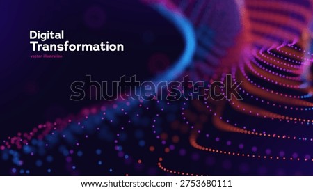 Futuristic Digital Data Visualization With Glowing Particle Wave And Technology Concept For Network, AI And Innovation. Digital Connections. Vector Illustration.