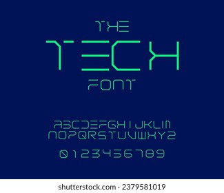Futuristic Digital Designer font set in vector formal. Thin version