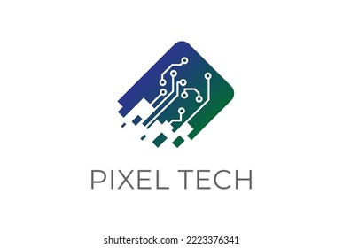 Futuristic Digital Electronic Circuit Chip Tech with Pixel Logo