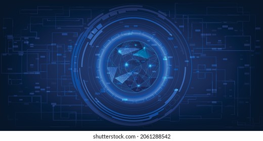 Círculo de elementos digitales futuristas HUD y línea de cuadrícula de circuitos para obras de arte de tecnología digital de alta tecnología.Ilustraciones vectoriales.