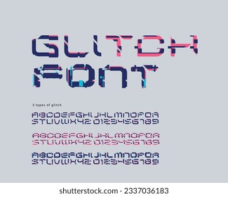 Futuristic digital glitch font set design