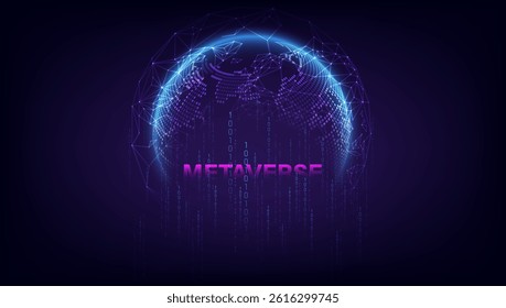 Futuristic Digital Globe with Binary Code and “Metaverse” Text | Virtual Reality and Global Connectivity Concept