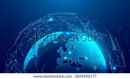 Futuristic digital globe of Earth. Vector illustration of digital globe with polygonal grid, glowing data points. Global network connections, worldwide links, international communication technology.