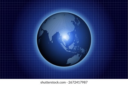 A futuristic digital globe with a glowing blue gradient, showcasing the Asia-Pacific region in a modern and technological style.