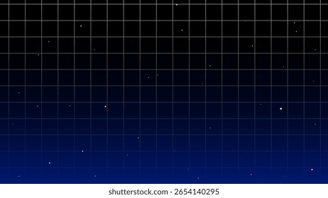 Futuristic Digital Grid Background with Starry Sky Effect, Black to Blue Gradient Technology Wallpaper, Abstract Sci-Fi Grid Pattern for Virtual Reality, Data, or Space-Themed Designs