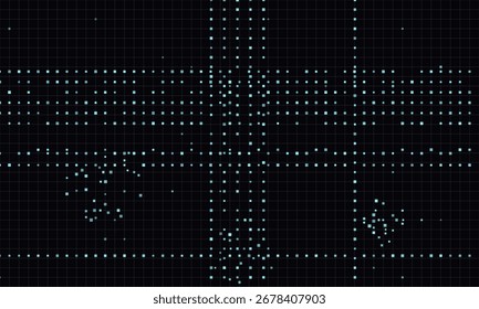 Futuristic digital grid of blue dots on a dark background.