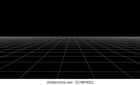 Futuristic digital grid dark background. Wireframe network abstract technology line. 3d perspective. Vector illustration.