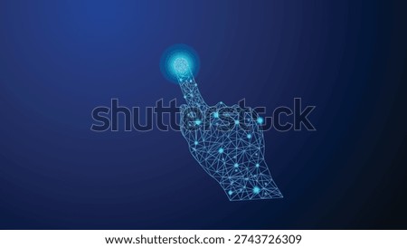 Futuristic Digital Hand Touching Point Low Poly Technology Network Blue Background