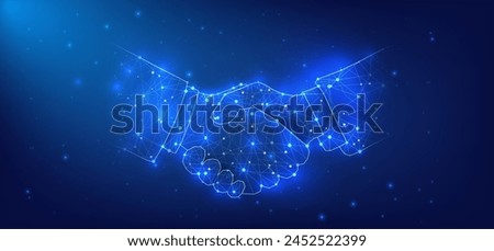 Futuristic Digital Handshake on Starry Sky Background. Conceptual illustration of a networked digital handshake against a celestial backdrop, symbolizing connectivity and agreements in the digital age