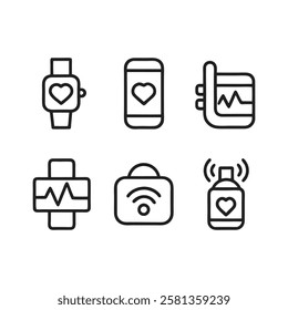 Futuristic Digital Health and Fitness Tracker Icons for Mobile Apps