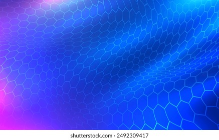 Futuristic digital hexagon wave on cyberspace. Particle Wave on Hexagonal Grid Background. Analysis and searching of data. Big data visualization. Technology, Science dynamic backdrop. Vector EPS10.