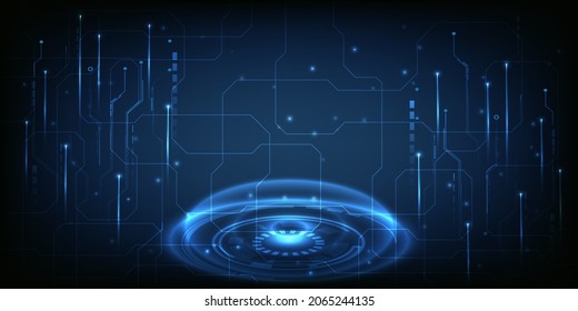 Interfaz digital de alta tecnología futurista con ilustraciones de tecnología digital abstracta con portales peatonales neones brillantes. Ilustraciones de vectores.